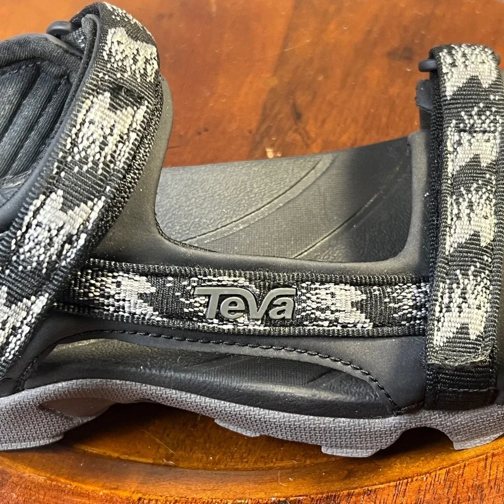 Teva Tanza Sport Sandals Black Rainfall Hiking Sling Back Shoes Trail 7Y Big Kid